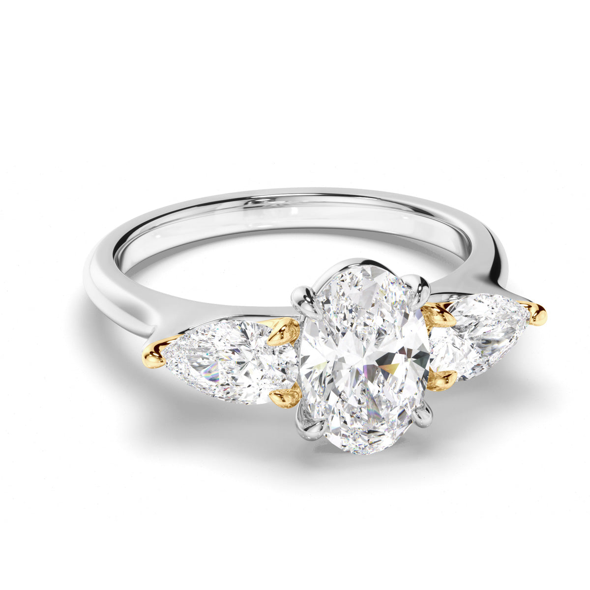 Oval Cut Diamond Trilogy Engagement Ring with Pear Sides