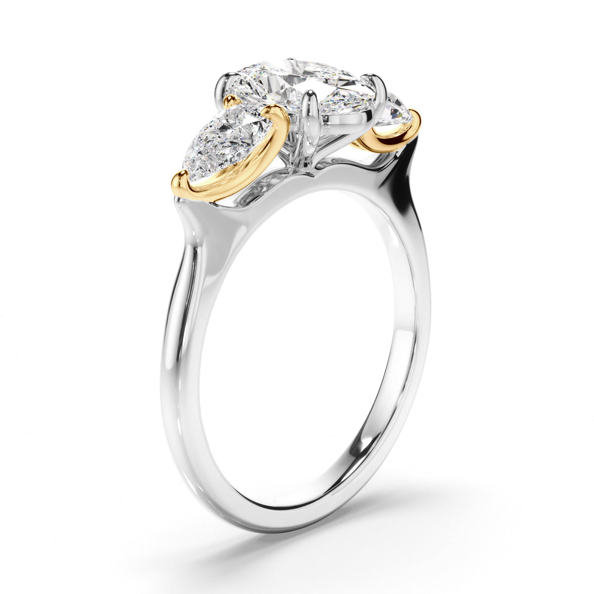 Oval Cut Diamond Trilogy Engagement Ring with Pear Sides