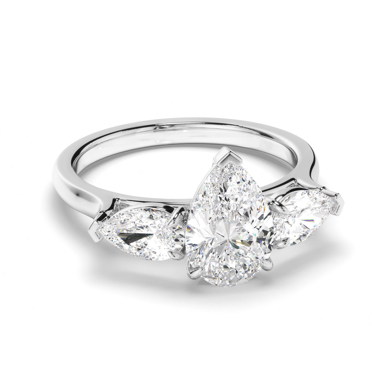 Pear Cut Diamond Trilogy Engagement Ring with Pear Sides