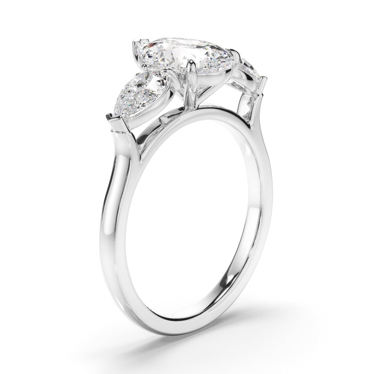 Pear Cut Diamond Trilogy Engagement Ring with Pear Sides