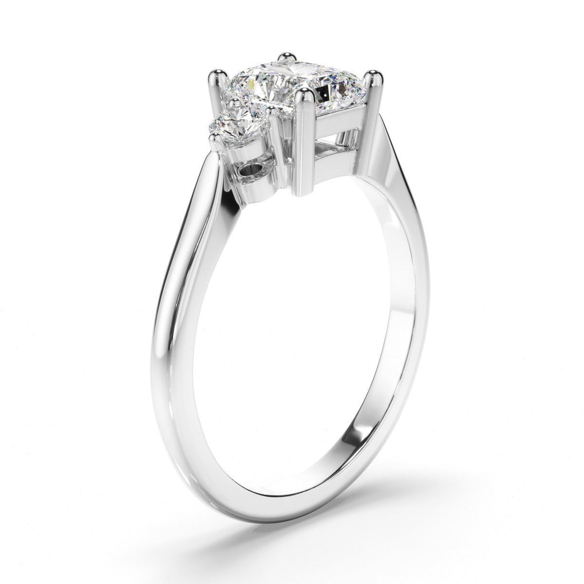 Radiant Cut Diamond Trilogy Engagement Ring with Round Brilliant Sides