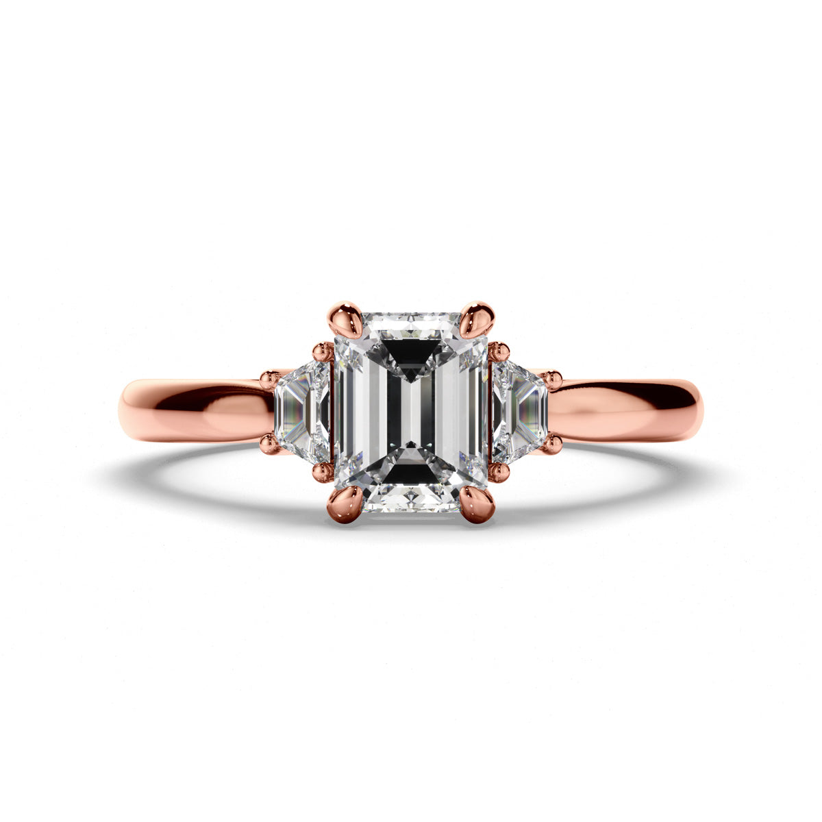 Emerald Cut Diamond Trilogy Engagement Ring with Baguette Sides