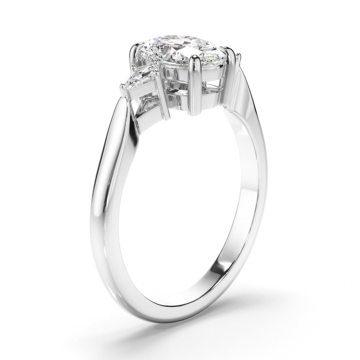 Oval Cut Diamond Trilogy Engagement Ring with Kite Sides