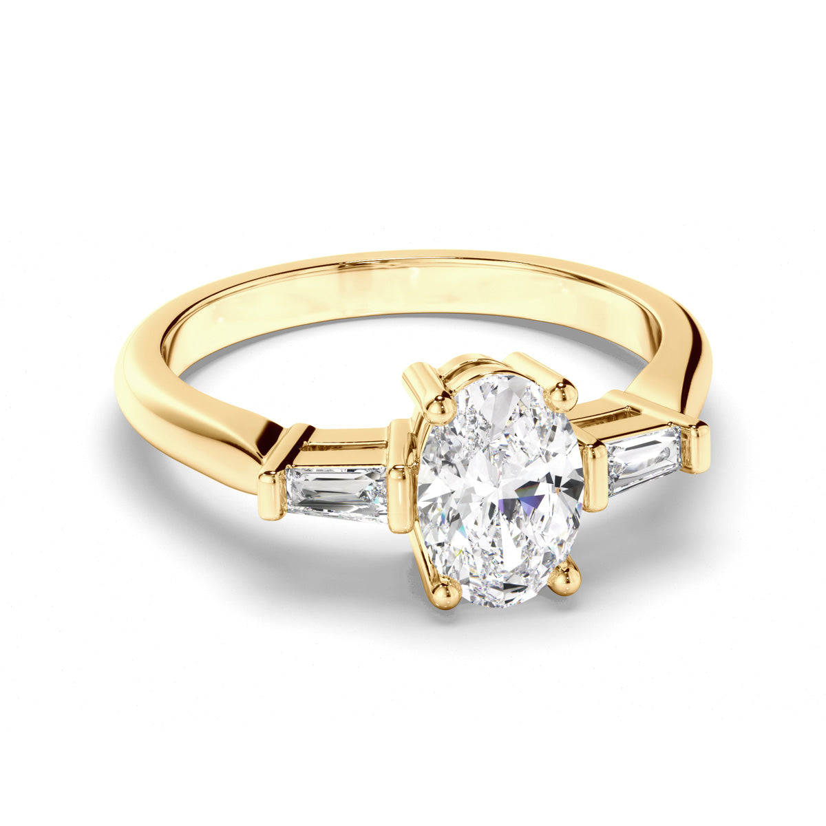 Oval Cut Diamond Trilogy Engagement Ring with Baguette Sides