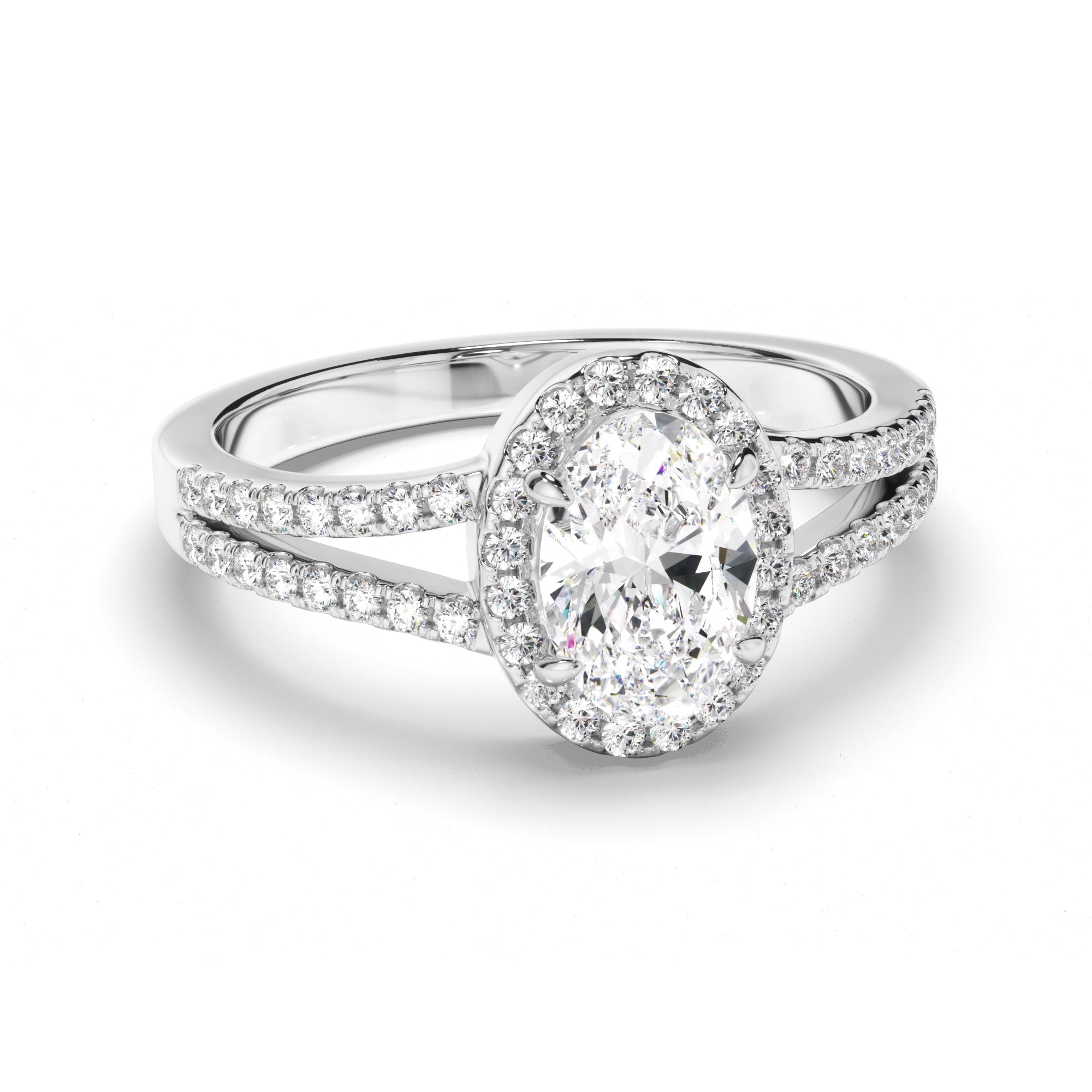 Oval Cut Diamond Halo Engagement Ring with Pave Sides