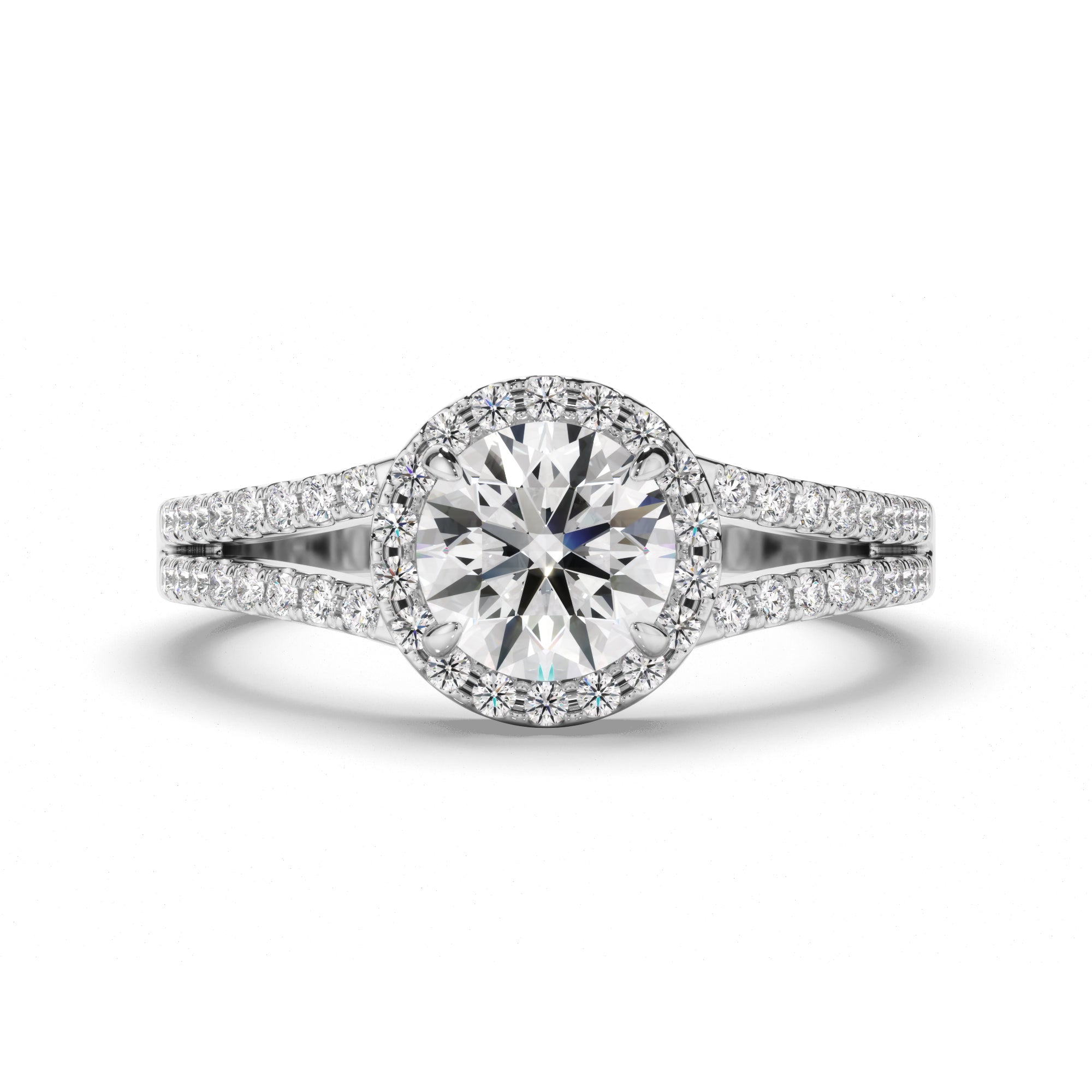 Round Brilliant Cut Diamond Halo Engagement Ring with Pave Sides