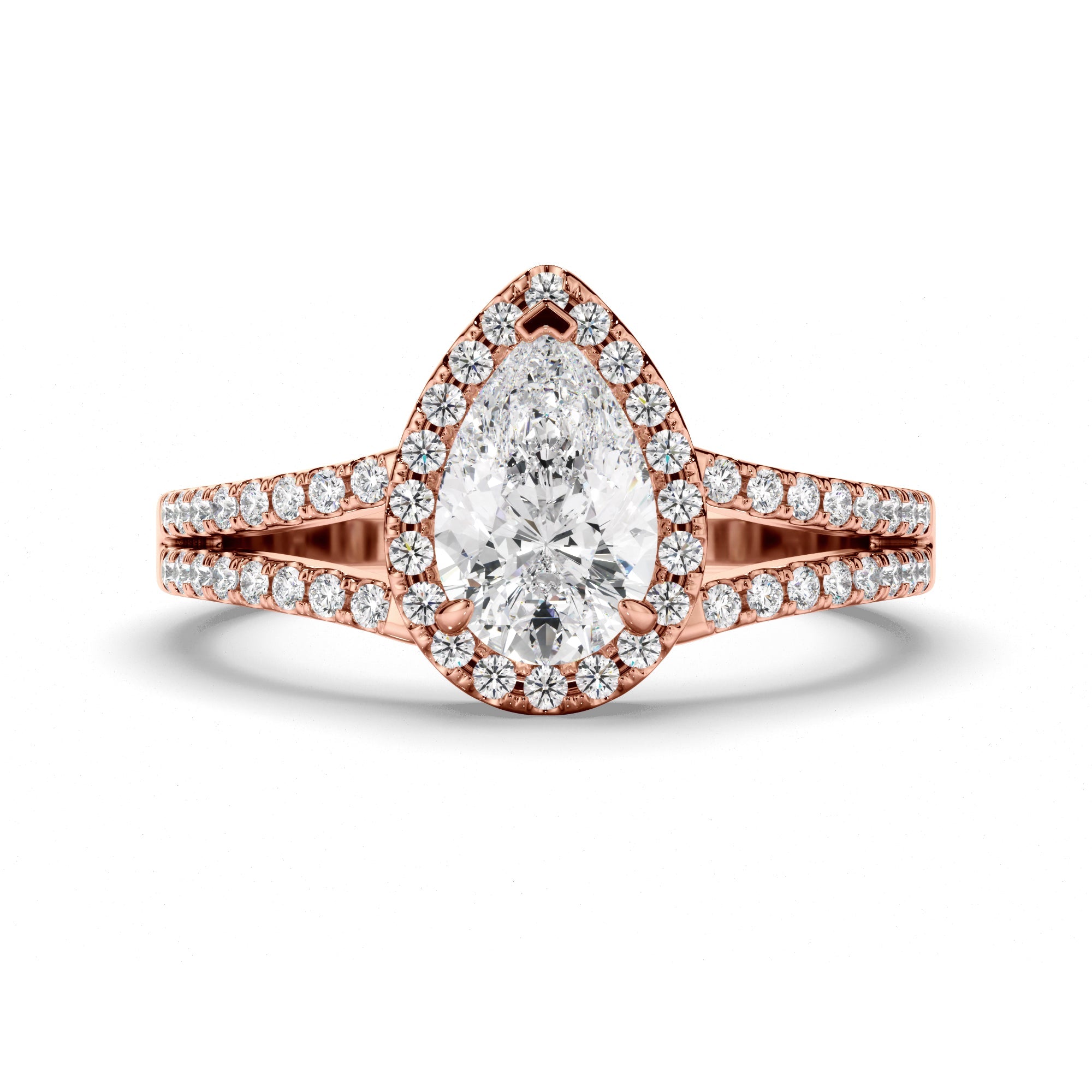 Pear Cut Diamond Halo Engagement Ring with Pave Sides