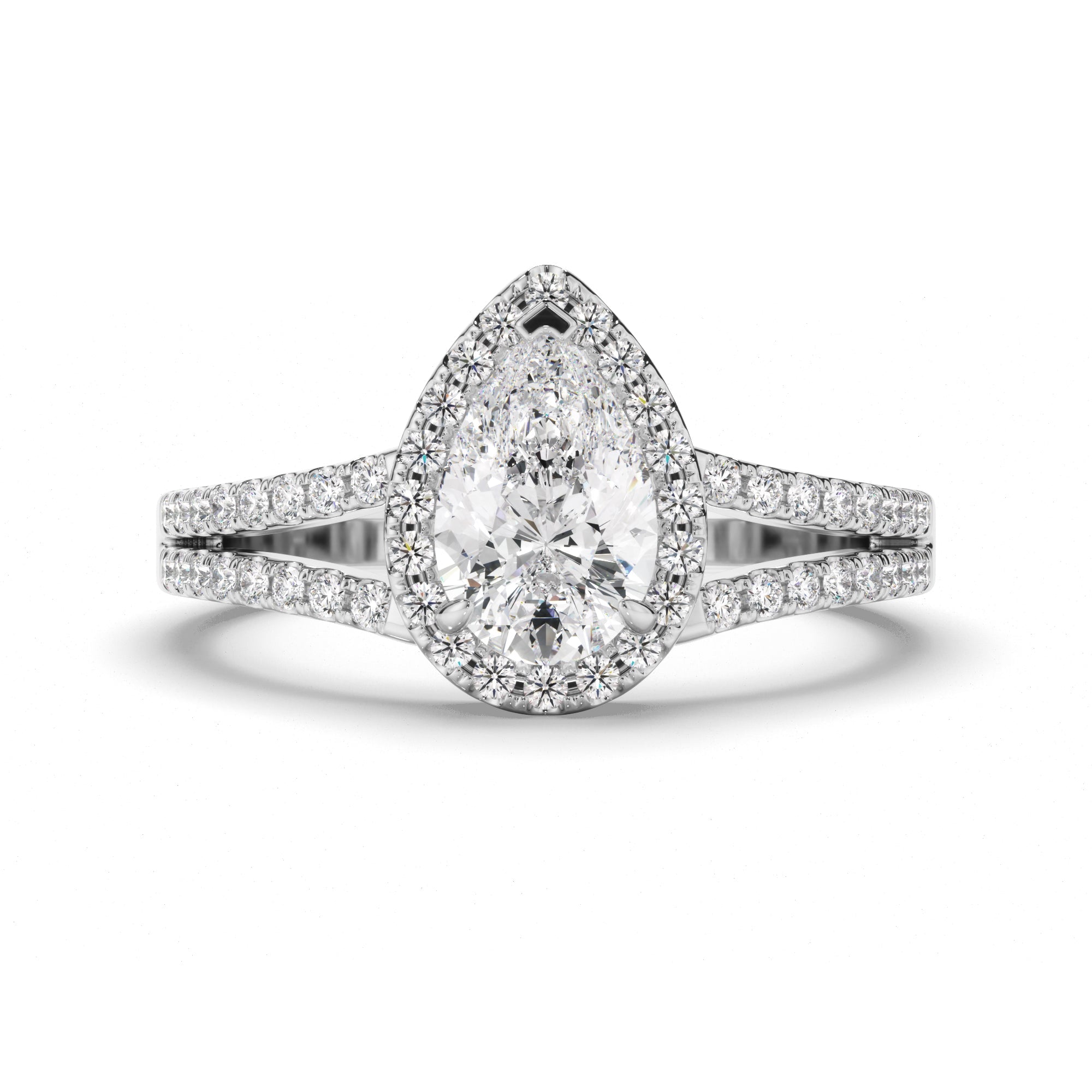 Pear Cut Diamond Halo Engagement Ring with Pave Sides