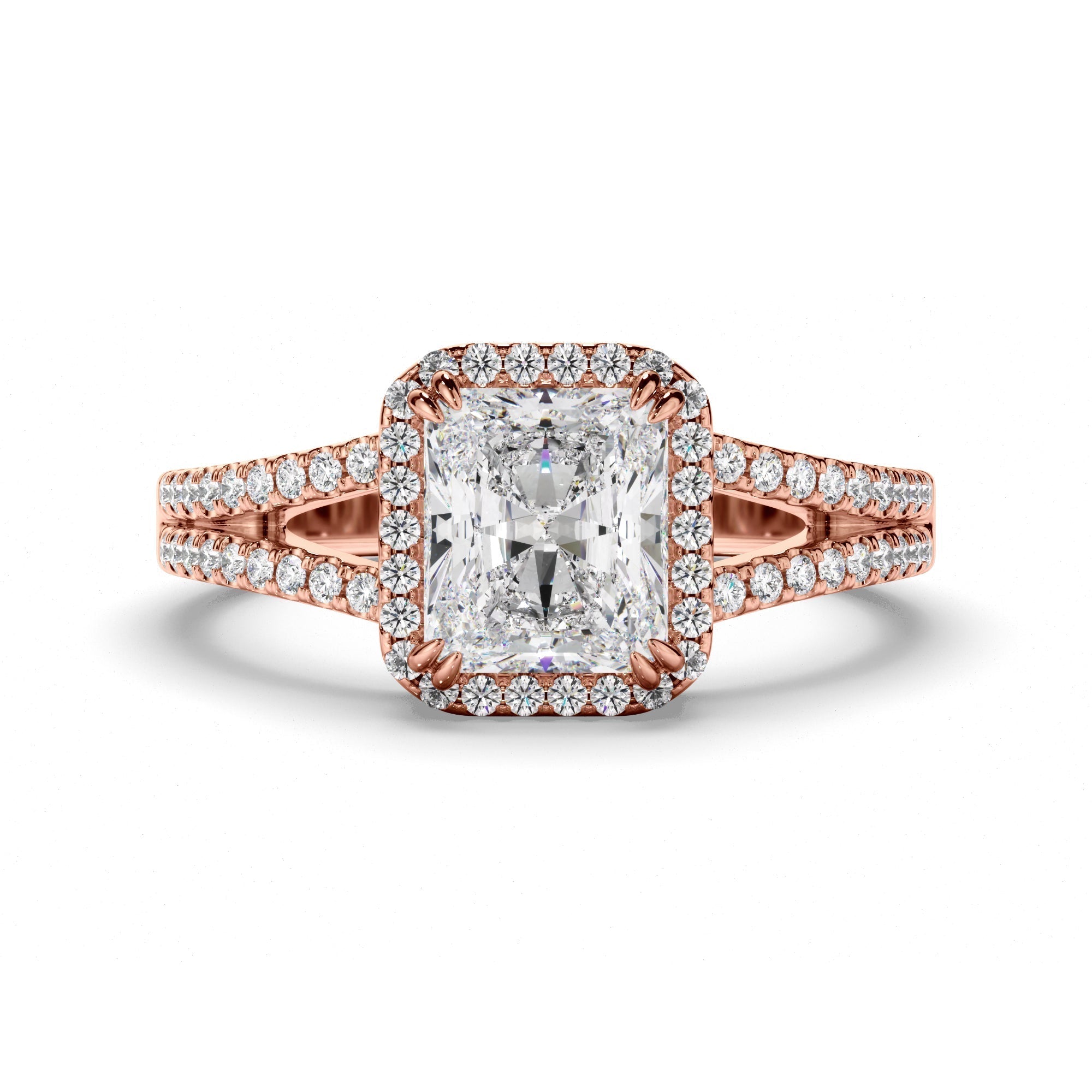 Radiant Cut Diamond Halo Engagement Ring with Pave Sides