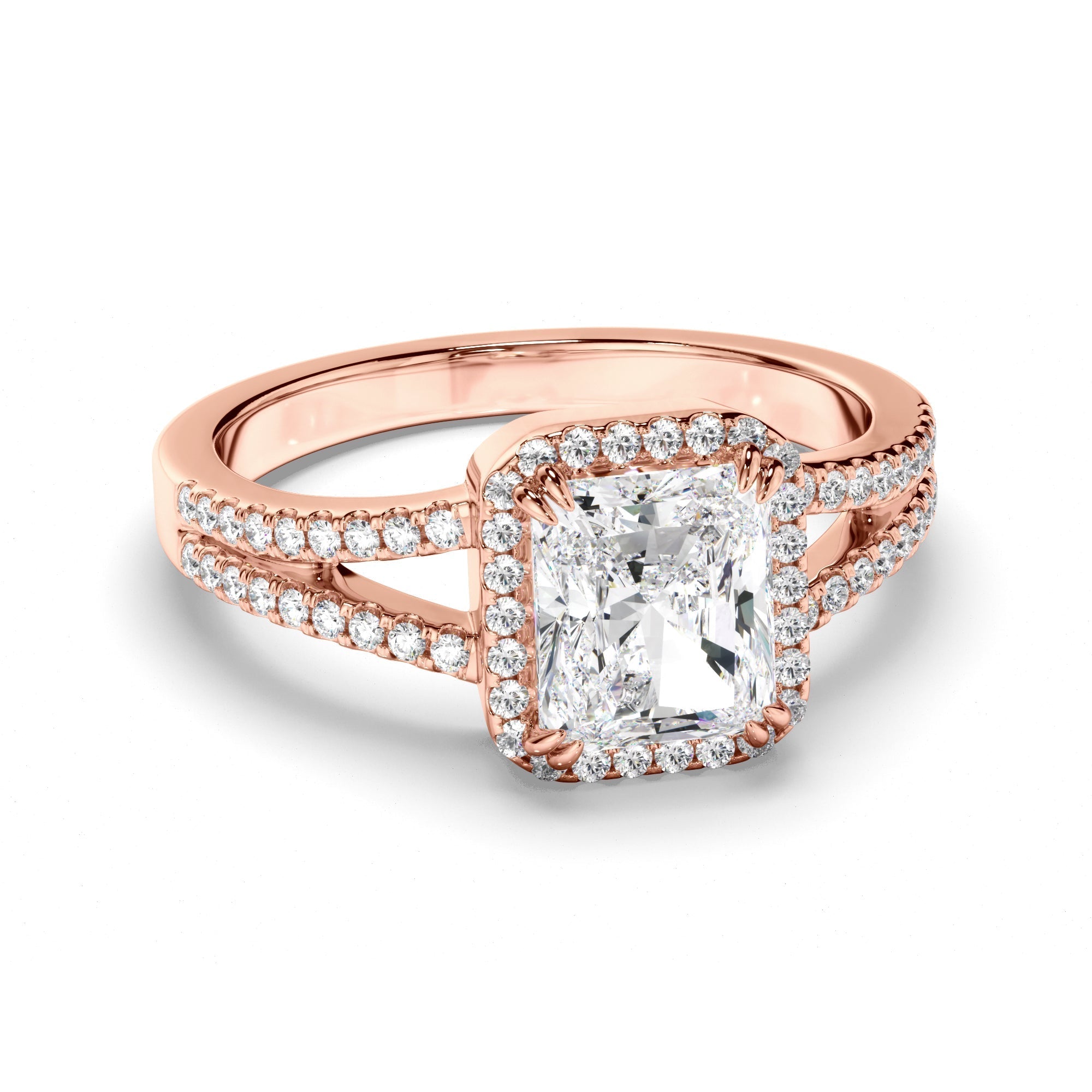 Radiant Cut Diamond Halo Engagement Ring with Pave Sides