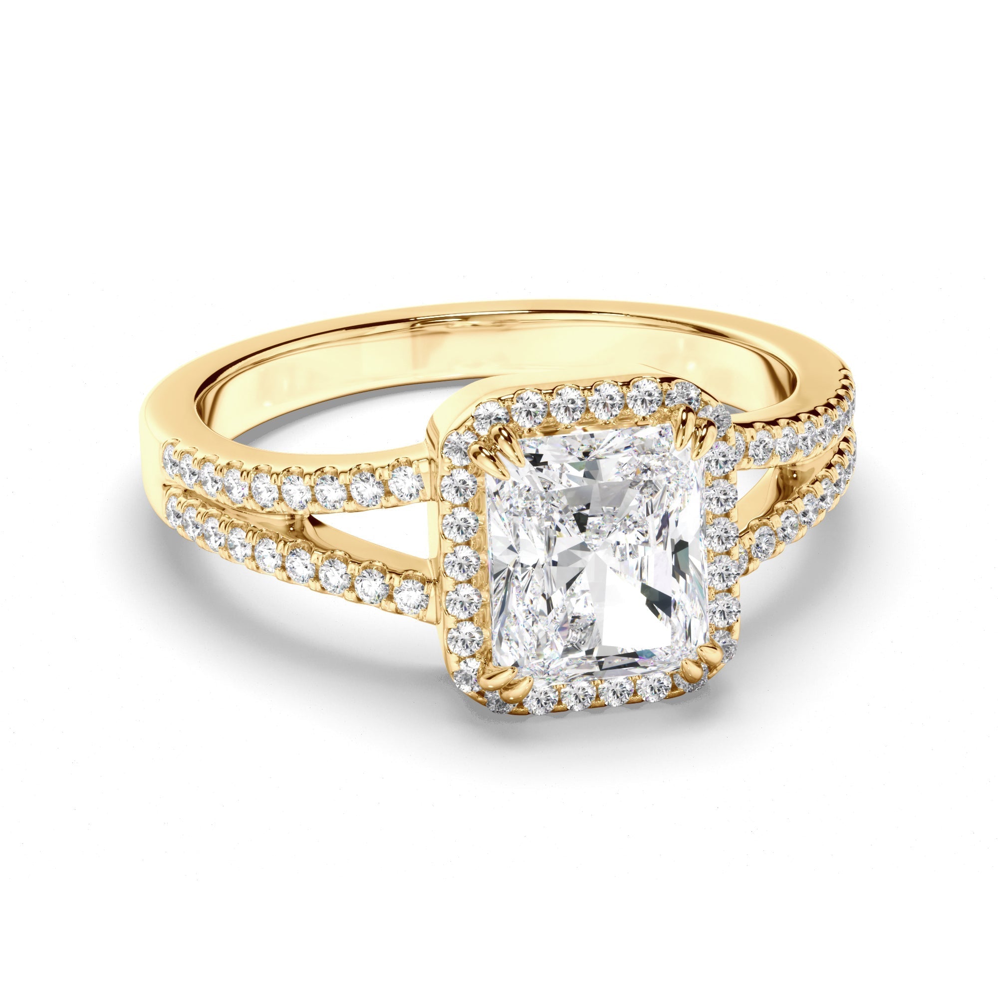 Radiant Cut Diamond Halo Engagement Ring with Pave Sides