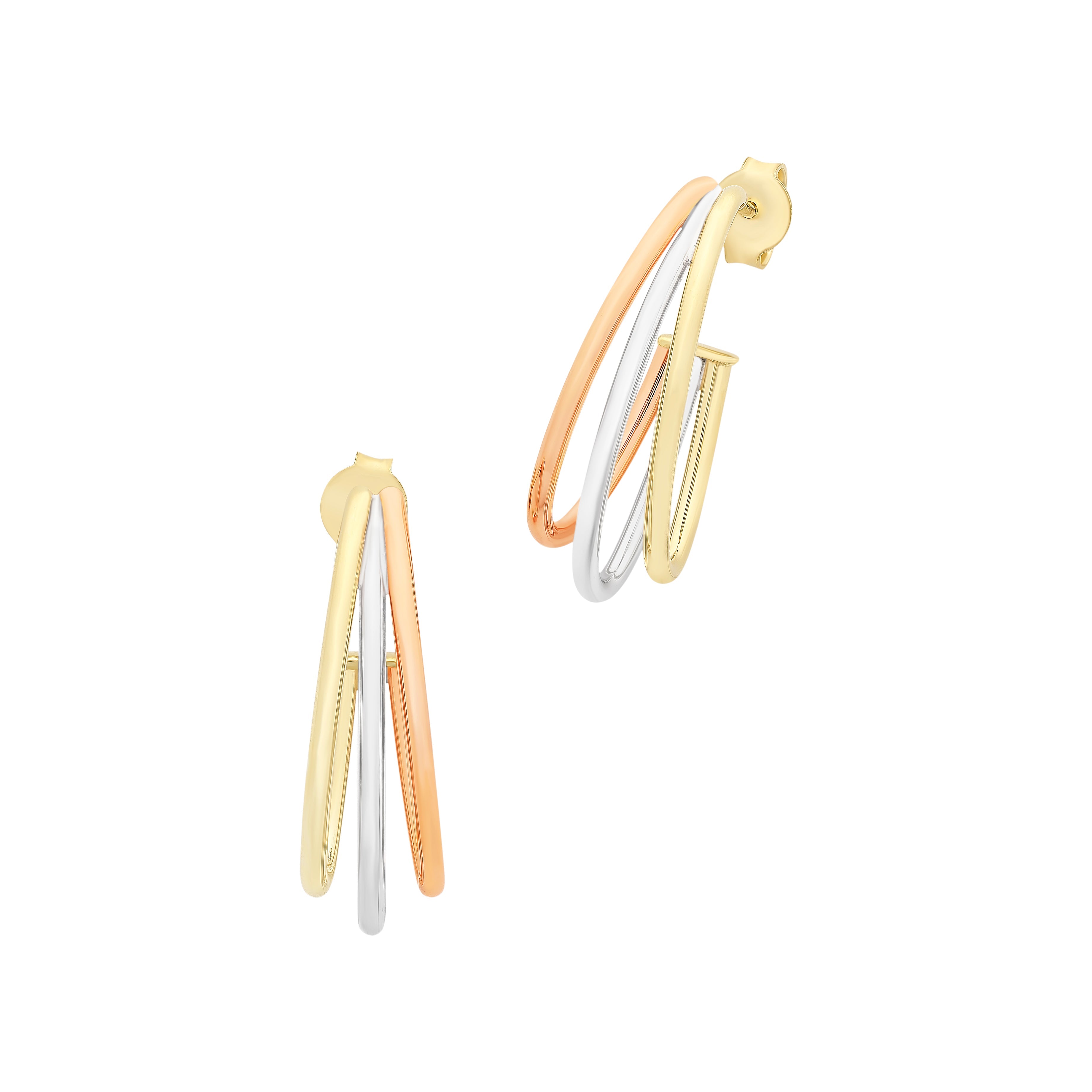 9ct Gold Tri Tone Silver Filled Hoop Stud Earrings